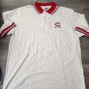 Vintage Lee Sport White Polo Shirt Size L Cincinnati Reds Embroidered Baseball